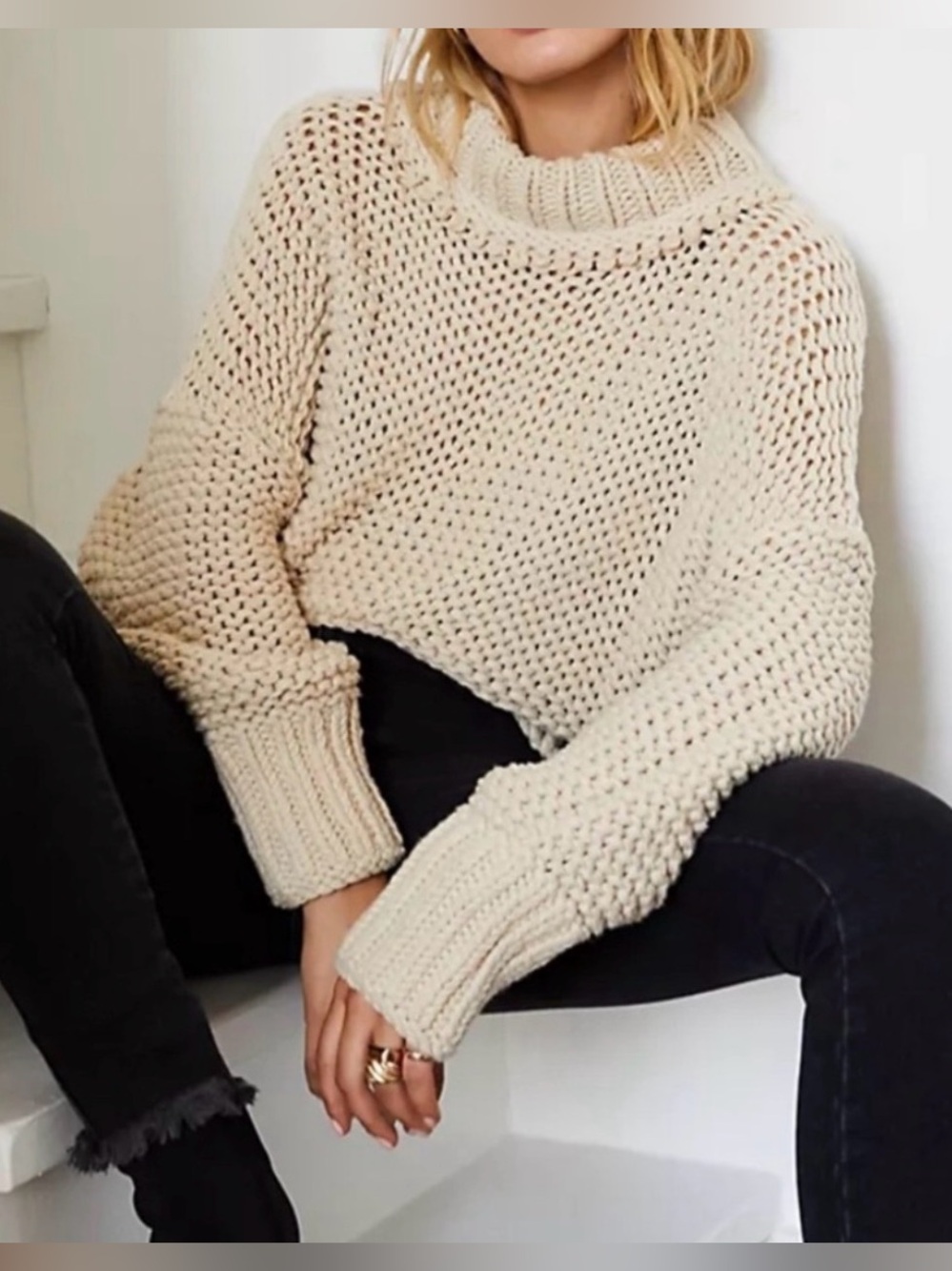 Free People My Only Sunshine Sweater Chunky Knit Turtleneck Oversized Small EUC